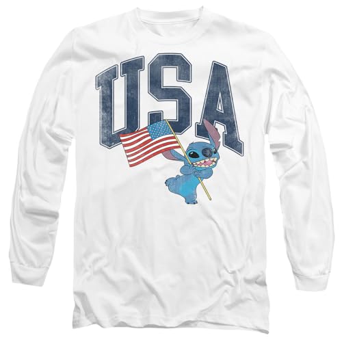 T-Shirt Stitch Disney USA blanc à manches longues vêtement mixte en coton imprimé