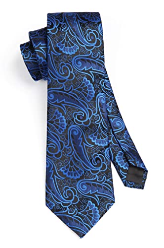 Image of HISDERN Ties for Men Paisley Tie and Pocket Square Woven Classic Floral Mens Ties Handkerchief Set Wedding Party Necktie