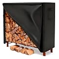 XhuangTech 4FT Firewood Cover, Heavy Duty 420D Logs Store Rack Cover Waterproof Large Capacity, Outdoor and Indoor Wood Holder Stand Covers for Fireplace Garden Patio, Black