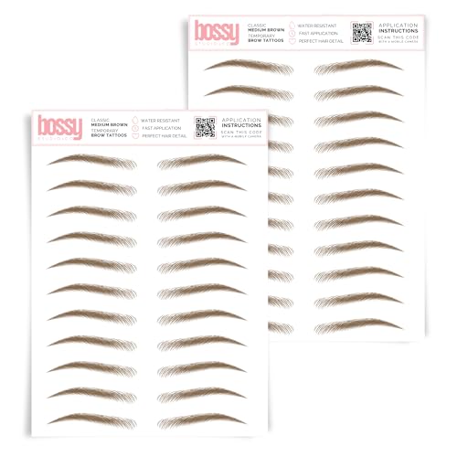 2 Pack Temporary Eyebrow Tattoos Waterproof Eyebrow Stickers, False Tattoos Hair Like Peel Off Instant Transfer Brows For Women And Men | Natural Strokes, Shaping (classic, medium brown)