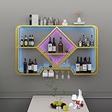 Modernes Weinregal zur Wandmontage, mit LED-Licht, Eisen-Regalen und Glashalter, multifunktionale Aufbewahrung für Zuhause, Bar, Küche und Restaurant (100 x 70 x 20 cm)