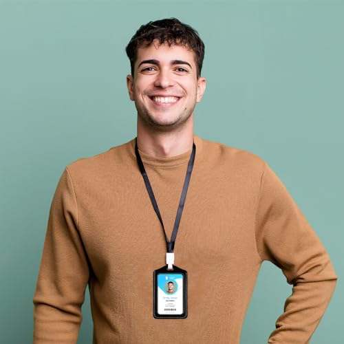4PCS Leather ID Badge Holder with Double-Sided Windows Clear ID Badge Holder Black Brown Vertical ID Badge Holder for Office School Credit Cards Proximity Key Cards Driver’s Licenses and Passes, Etc