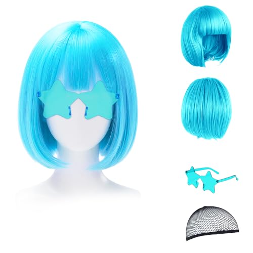 Perruque pour femmes - Perruque bob colorée avec lunettes de fête, Perruques de cosplay pour soirées, Perruques amusantes pour femmes (Bonnet pour cheveux...