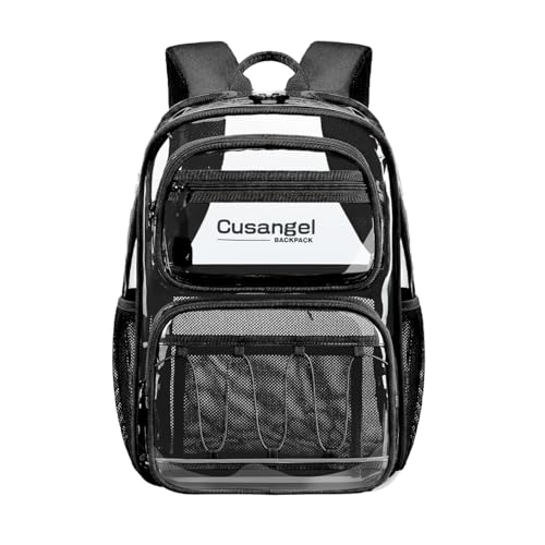 Image of Cusangel Large Clear backpack for girls,16in TPU Plastic Bookbag,Stadium,school, and other security check locations (Black)