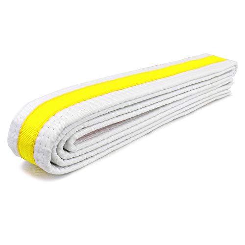 AAMA Martial Arts Belt White Belt with Mixed Color Stripe for Martial Arts - Taekwondo Karate Judo - White w/Yellow Stripe - Size 2