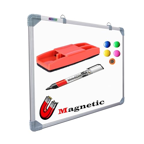 Image of Eduway (Magnetic) 2x2 Feet White Board with (Marker, Duster and Magnets) | Ideal Use for Home, Office, Kids with Sliding Hanging Clips, Robust Aluminum Frame and Smooth Melamine Surface (59x59 Cms)