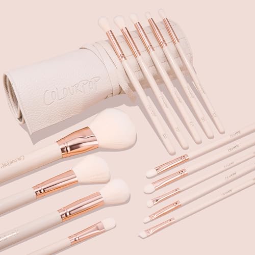 ColourPop Ultimate Brush Roll Face & Eye Brush Set - Face & Eye Makeup Brush Set - Made with Luxe Synthetic Vegan Bristles - Includes Faux-Leather Case (14 Count)