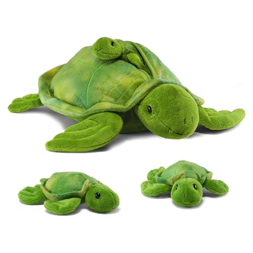 Image of PREXTEX Plush Turtle Toy with 3 Baby Stuffed Turtles - Big Mom with Zipper Storage - Soft Reptile Toys for Kids Ages 3-5 - Cuddly Stuffed Set - Thoughtful Gift for Animal Lovers & Toddlers
