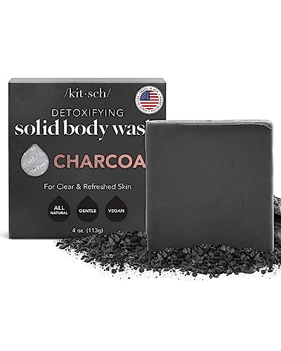 Kitsch Charcoal Soap Body Wash Bar for Detoxifying Skin | Made in US | All Natural Bar Soap for Cleansing Skin | Charcoal Body Wash for Men & Women | Vegan Body Soap Bar for Removing Excess Oils, 4oz