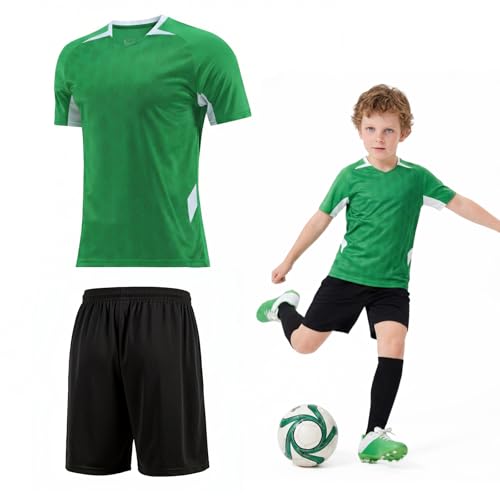 viiotu Tenue de Sport Enfant, Maillot de Foot Enfant & Short Set Ensemble Sportif Respirant et Sec Rapide (FR/ES, Âge, 10 Ans, 11 Ans, Taille Normale, Vert)