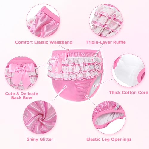 Image of Littleforbig Comfortable Washable Reusable Ruffled Lace Bow Pretty Shiny Glitter Waterproof Adult Training Pants