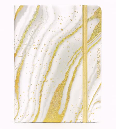 Livre de mots de passe A-Z Bloc-notes à onglets pour les informations de connexion Internet. Carnet de notes en marbre de petite taille pour ordinateur et...