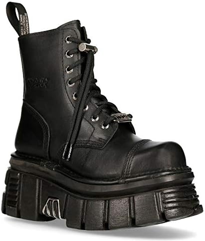 New Rock M-NEWMILI083-S21 TOWER COMBAT BOOTS Black Leather Platform Biker Shoes 45 | Image 2