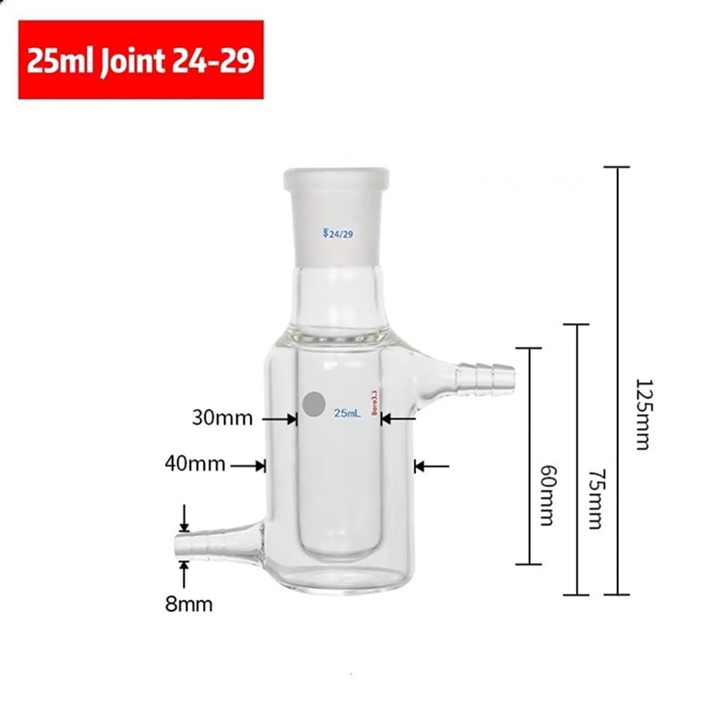Cristalería de Laboratorio Frasco de reacción con camisa de 24/29 capas, conjunto de 25-1000 ml, reactor de fondo plano, matraz de laboratorio, cristalería(25ml Joint 24-29)