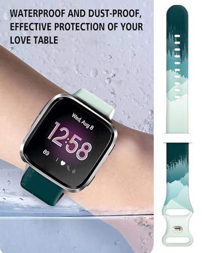 WLPFSAHF Watch Bands Compatible for Versa 2/ Versa/Versa Lite Bands for Women Men, Soft Silicone Cute Fadeless Sport Strap Replacement for Versa SE Lite,Green Mountain