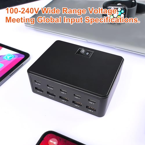 150W 10-Port USB Charger - Fast Multi Port USB 10-Ports Charging Hub with Switch Control - Compatible with iPhone 15/14/13/12, Galaxy S23/S22/S21, Note 20 Ultra and More - Image 8