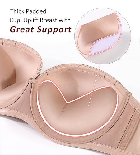 HACI Push up Strapless Bra Thick Padded Demi Underwire Add a Cup Convertible Straps Tshirts Multiway2