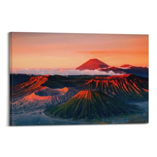 Décoration murale volcan indonésien rouge poster paysage toile 40x60 cm
