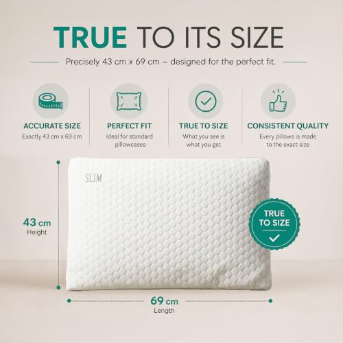 Image of MYTRIDENT Classic Slim Memory Foam Pillow for Better Shoulder and Neck Support, 1 Piece Standard Size, 43X69 CM - White