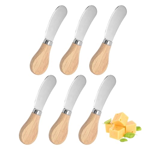CANCYCC 6 Stück Buttermesser Klein, 12 cm Edelstahl Käsemesser mit Holzgriff, Brotzeitmesser Set, Kleine Brot Creme Messer, Frühstück Streichmesser, für Sahne, Käse, Butter, Marmelade