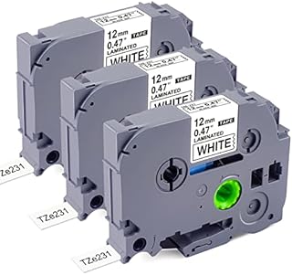 Compatible with Brother Label Printer Tape 12mm 0.47 Inch TZe-231 Laminated Black on White TZe Label Tape Work for Brother P-Touch Label Maker PT-E110 PT-H110 PT-D400 PT-1180 PT-1280,8m