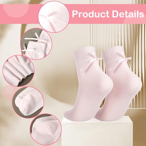 3 Pairs Women Socks Bow Crew Socks Cotton Sweet Breathable Black White Pink Soft Girls Ribbon Bow Socks3