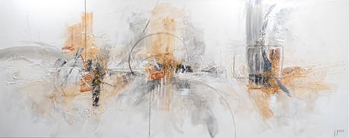 Cuadroexpres - Cuadro Pintado Abstracto en tonos claros 150x60 cm 100% Original, Minimalista, con Relieve, firmado por el artista, sobre Lienzo, Listo para colgar.