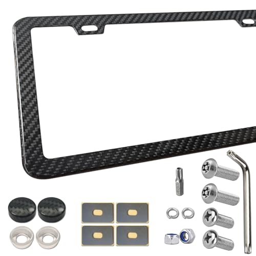Image of BGGTMO License Plate Frame Carbon Fiber - Stainless Steel License Plate Frames Handmade Covering 100% Real Carbon Fiber | Stainless Steel Tamper Proof License Plate Screws | Slim Frame Qty 1