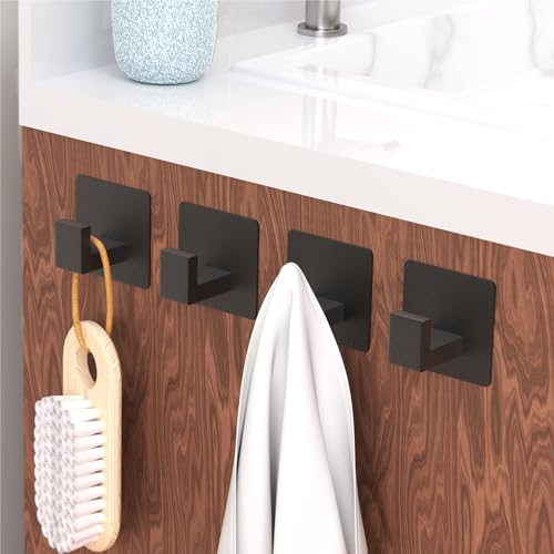 PMMASTO Black 4 Pack Self Adhesive Wall Hooks for Hanging, Stick On Wall Hanger Hook for Shower, Robe, Hat - Aluminium view 3