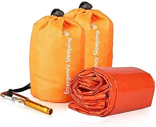 EEEKit Emergency Sleeping Bag,2Pack Lightweight Waterproof Survival Bivy Sack with Survival Whistle,Thermal Emergency Blankets Portable Mylar Survival Gear for Camping,Hiking,Outdoor Activities