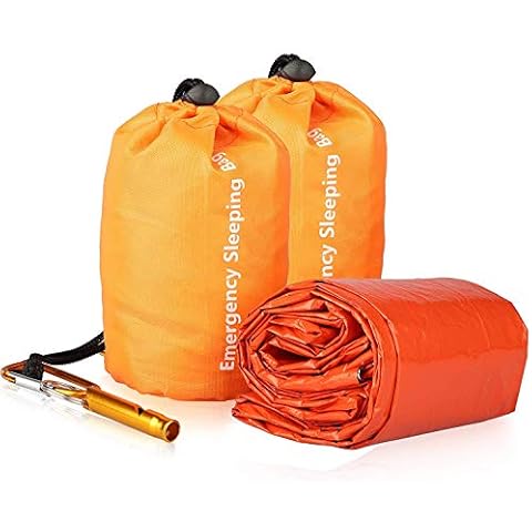 EEEKit 2 Pack Biwaksack with Überlebensausrüstung Pfeife, Wasserdichter Leichter Notfall-Schlafsack Thermo-Biwaksack Survival-Deckentaschen Tragbarer Nylonsack für Camping Wandern Outdoor-Aktivitäten Cover