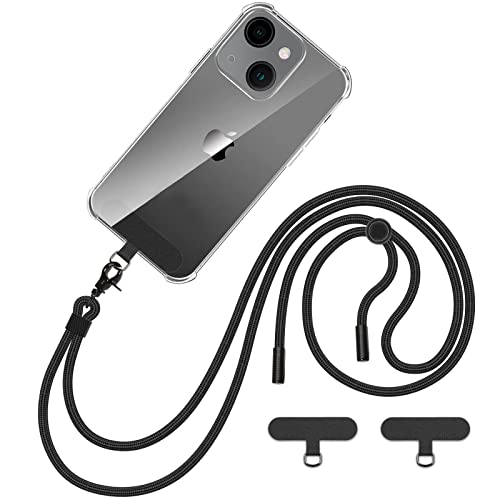 Euproce Universal Handy Lanyard geeignet für alle Smartphones, Handy Umhängeband mit 2 x Durable Patches,Verstellbarer Umhängeriemen, Umhängeband aus Nylon(Schwarz) Cover