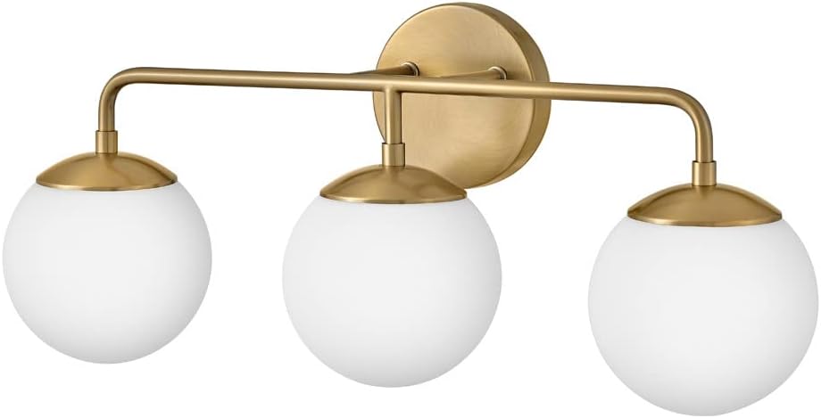 Lark Julep Three-Light Bath Vanity Fixture, Art Deco Globes, Modern Style, Lacquered Brass