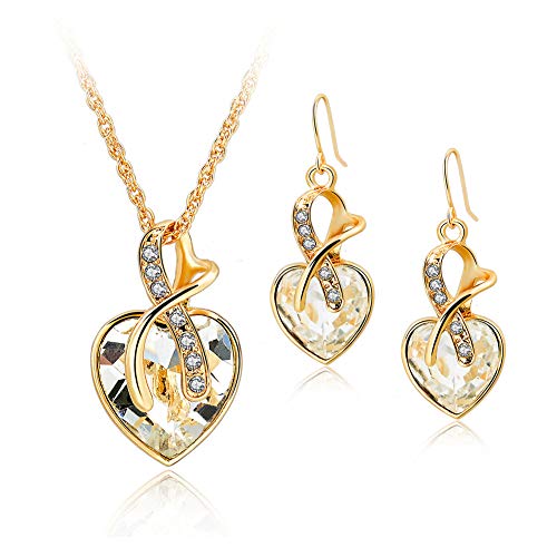 Austrian Crystal Fashion Heart Jewelry Sets Necklace Earrings Wedding Party Accessories