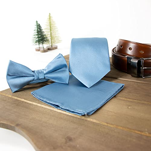 Spring Notion Men's Solid Color Satin Microfiber Tie Steel Blue #TOP2