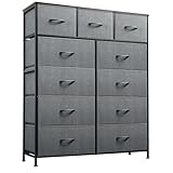 WLIVE 11-Drawer Dresser, Fabric Storage Tower for Bedroom, Hallway, Closets, Tall Chest Organizer Unit with Textured Print Fabric Bins, Steel Frame, Wood Top, Easy Pull Handle, Dark Grey