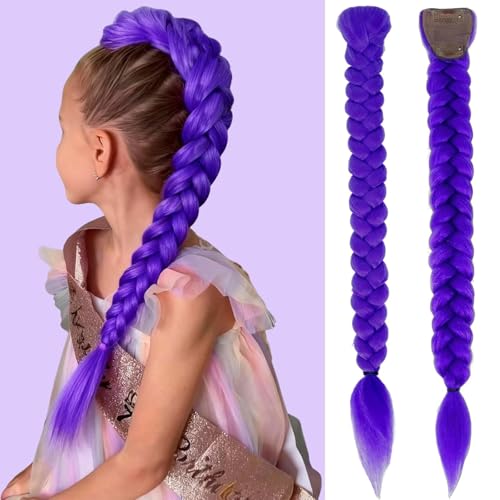 Fmlara Rumi Kostüm Kinder 60cm K-Pop Dämonenjäger Lila Perücke mit Zöpfen Hitzebeständige Synthetikfaser Realistische Cosplay-Requisite für Damen und Herren Halloween Weihnachten