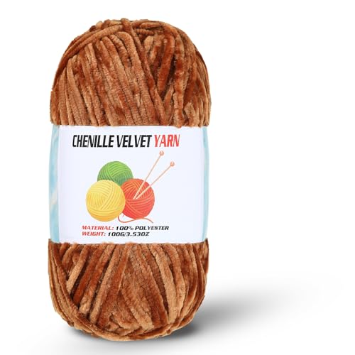 Image of Velvet Chenille Chunky Yarn, Handcrafts Weaving Soft Chenille Yarn for Crocheting Clearance, Used for Making Baby Yarn Blanket, Clothes, Knitting Creations (1 - Coffee)