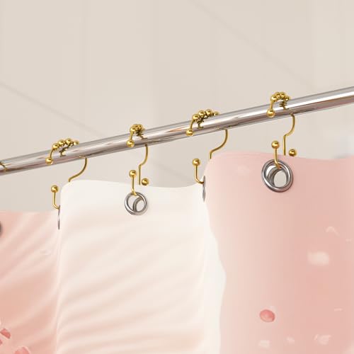 Image of Titanker Shower Curtain Hooks Rings Gold, Metal Double Glide Shower Hooks Rings for Bathroom Shower Rods Curtains, Set of 12 Hooks - Dark Gold