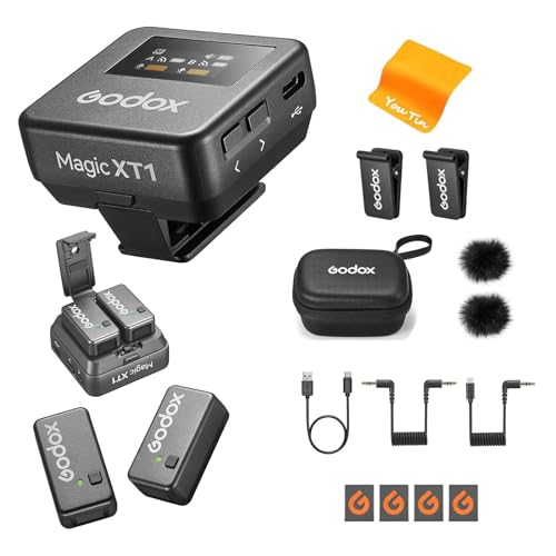 GODOX Magic XT1 Microphone Lavalier sans Fil – Alimentation Et Mémoire Intégrés, éCran Tactile OLED 48 Khz/24 Bits, Microphone sans Fil 2,4 G 200 M pour Appareils Photo Smartphone Pc Tiktok Youtube