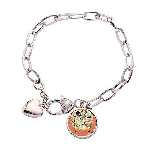 Bracelet chaîne cœur Singapore Landmarks métal M l'idée cadeau souvenir idéale