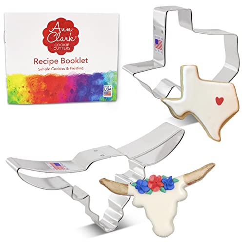 Ann Clark Cookie Cutters Juego de 2 cortadores de galletas Texas con folleto de recetas, Texas