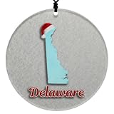 Delaware Christmas Ornament - Winter Theme Featuring Snow, State Terrain Map and Santa Cap - 2023 Ac