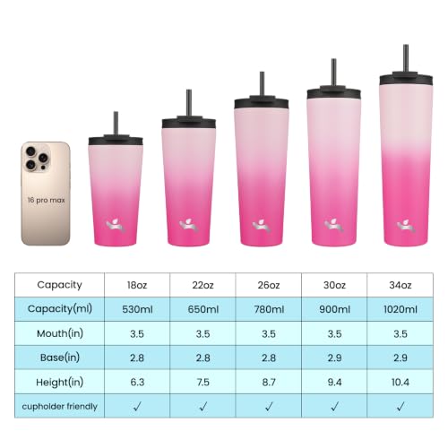 Image of Konokyo 22 oz Insulated Tumbler Water Bottle with Straw Lid, Cherry