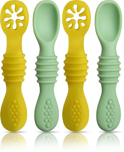 Image of Luvlap Baby - Led Weaning Silicone Spoons, Set of 2, First Stage Self-Feeding Baby Spoon Cum Training Spoons for Self Feeding, 6 M+, Gum Friendly, BPA Free, 11.4 Centimeter (Pack of 2)