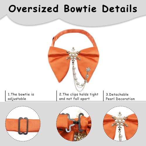 Image of Oversized Bow Ties for Men, Adjustable Bow Tie Pre-tied Bowties Pearl Decoration Bowtie for Tuxedo Wedding Party Prom