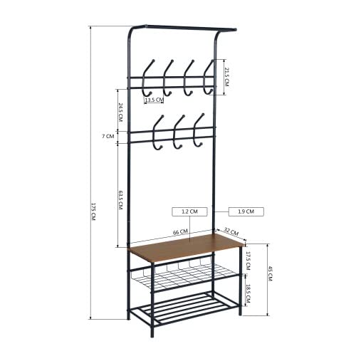 Aybihous3 Clothes Rack Heavy Duty Metal Garment Rack Small Clothing Rack With Bottom Shelves For Bedroom, Walnut & Black #TOP3