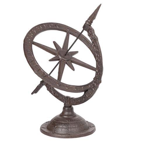 Sungmor Vintage Cast Iron Armillary Sundial 14.3in Tall & Antique Brown