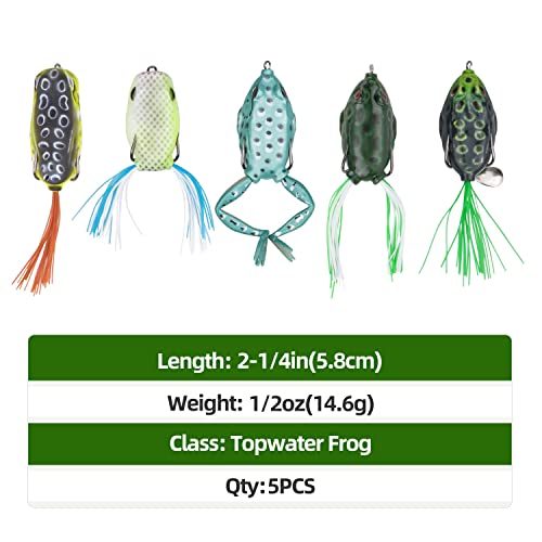 RUNCL Topwater Frog Lures 5PCS, Durable Lifelike Silicone Bass Bait, Floating Realistic Frog Lures Kit for Freshwater Saltwater, Topwater Fishing Lures for Pike Snakehead Salmon Trout Catfish - Image 4