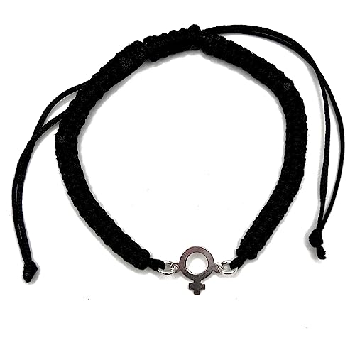 MASBARATA PULSERA MACRAME SIMBOLO FEMENINO- VENUS EN PLATA DE LEY (NEGRO)